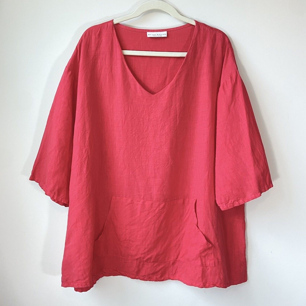 Bryn Walker 100% Linen Medium Relaxed Tunic Lightweight Pullover Lagenlook Pink